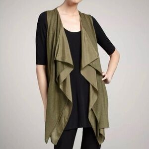Eileen Fisher Cascading Linen Silk Blend Green Vest Women’s Size M Water Fall